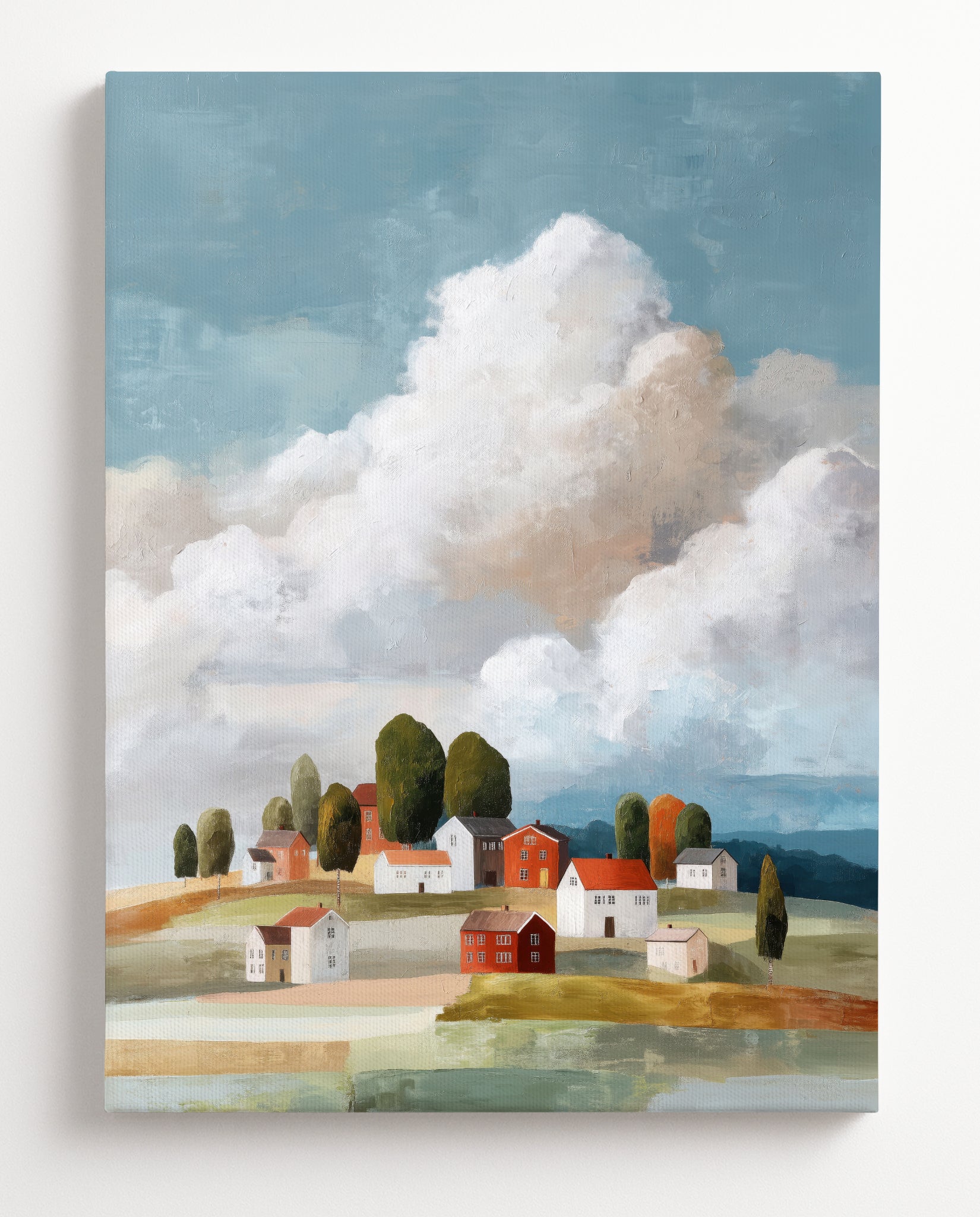 En molnig dag över byn-canvas