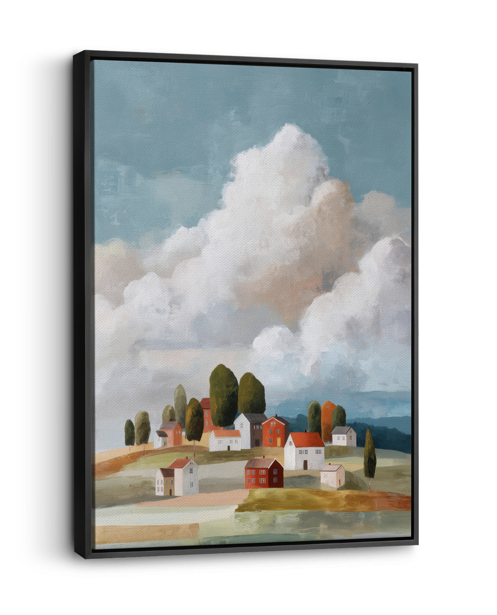 En molnig dag över byn-canvas